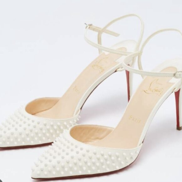 Christian Louboutin Off White Leather Baila Ankle Strap Pumps - Picture 3 of 4